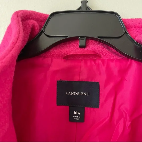 Lands' End Women's Vibrant Pink Boiled Wool Pea Coat 16W - Picture 5 of 14